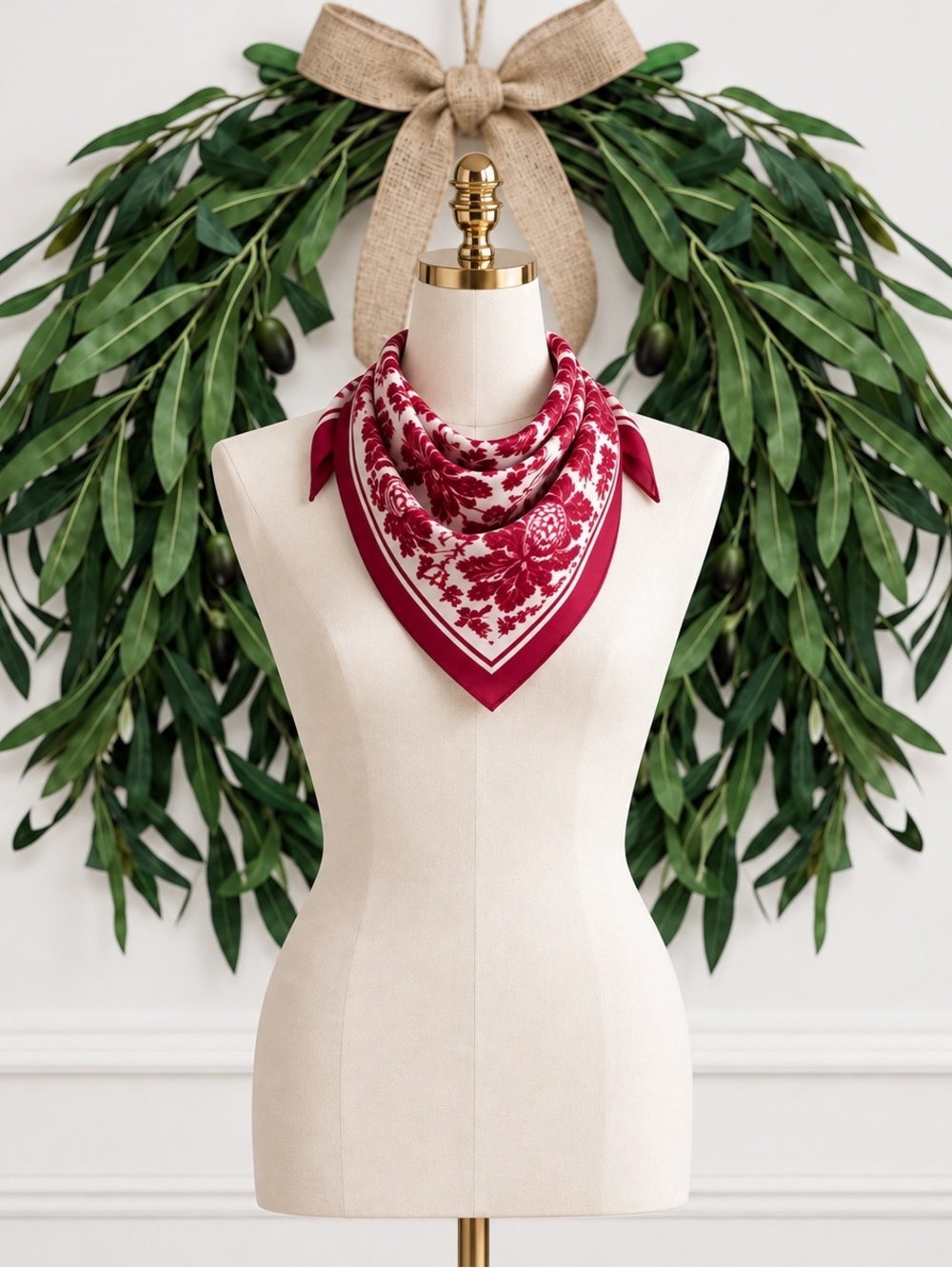 LOFT 100% Silk Scarf Dark Pink & Ivory Floral